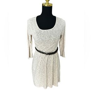 Forever 21 Heathered High Low Cream 3/4 Long Sleeve Dress with Belt